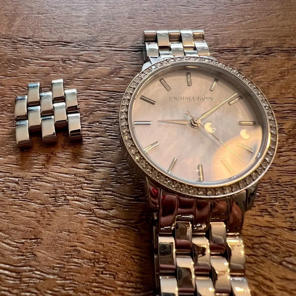 Michael Kors Silver Stainless Steel Crystal Bezel Watch